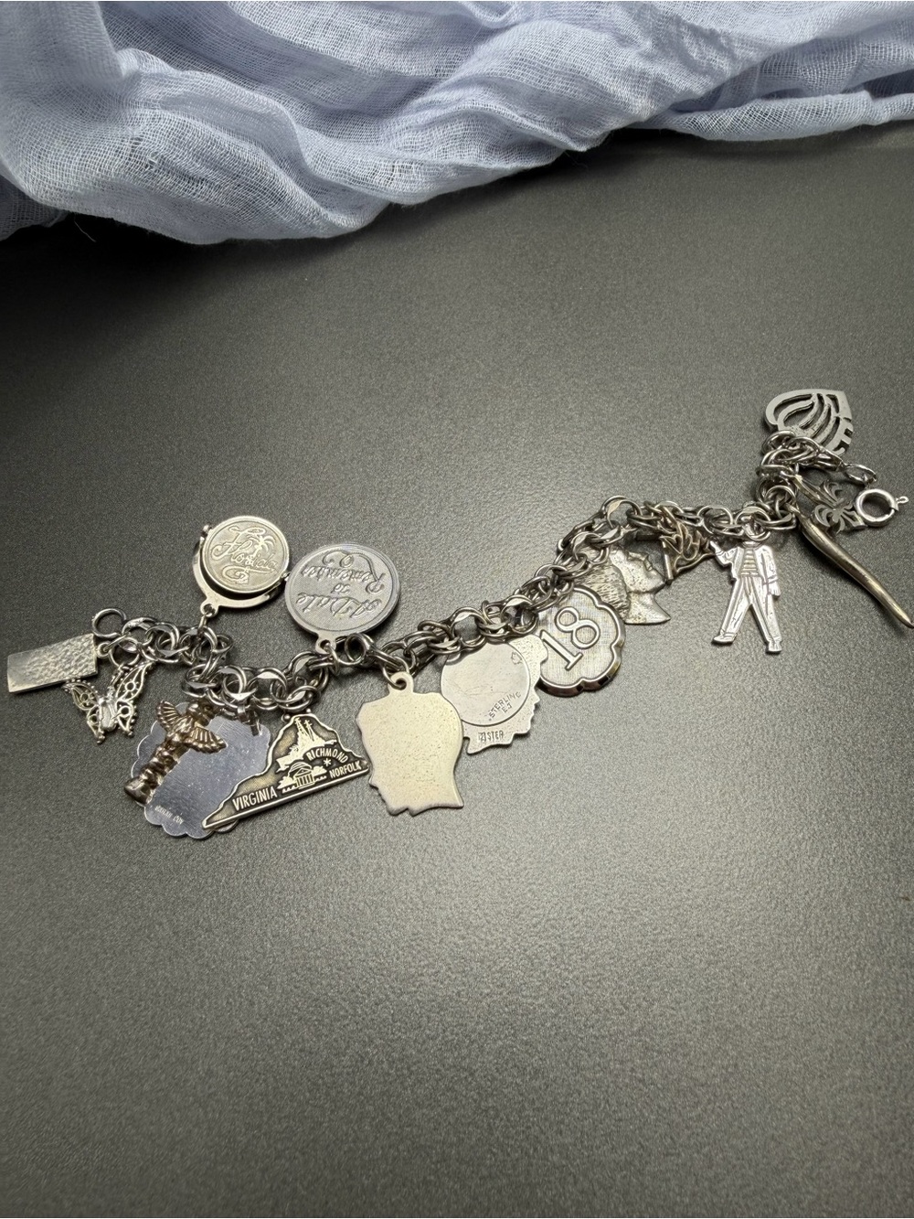 ⬇️⬇️ Sterling Silver Charm Bracelet 18 Charms #1STB
